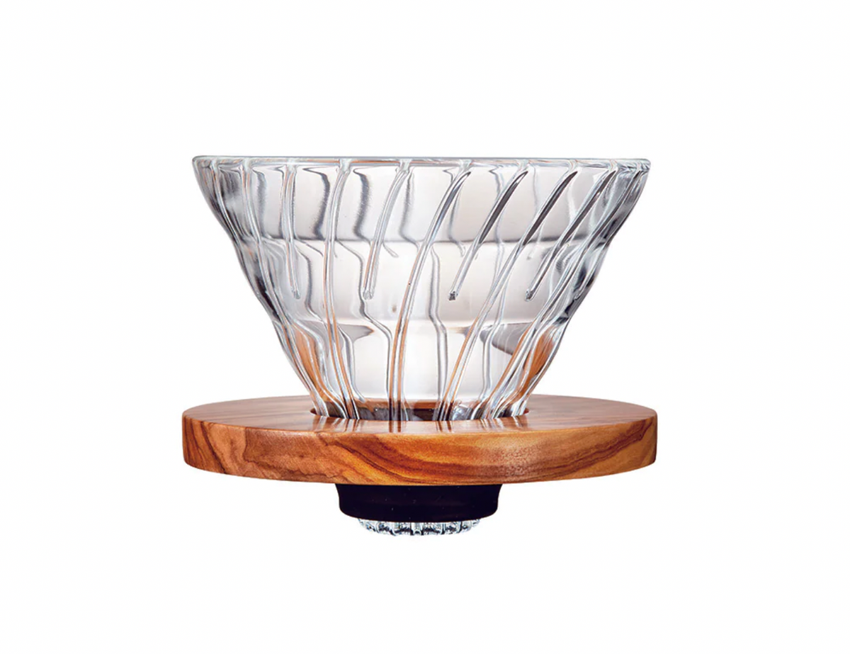 Hario V60 Glass Coffee Dripper Olive Wood Size 02